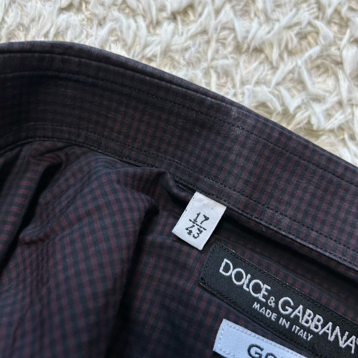 ドルチェアンドガッバーナ　GOLD【最高級(jí)の逸品】DOLCE&GABBANA 長(zhǎng)袖シャツ　ワイシャツ　チェック　ボルドー系　