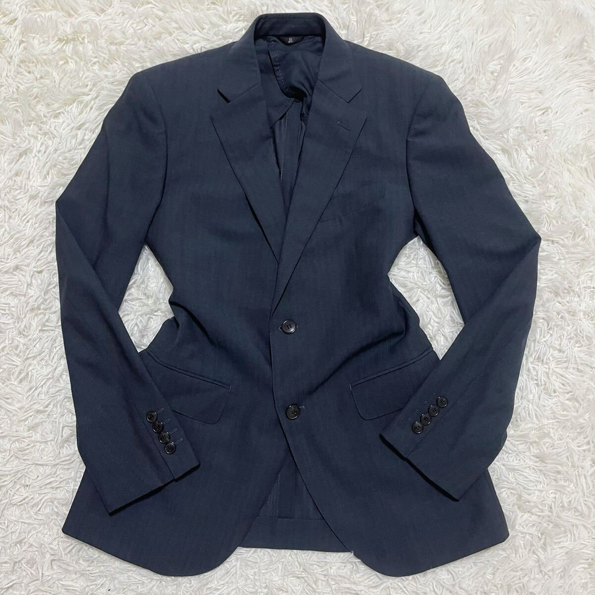 ランバンコレクション【極上のシルク】LANVIN collection テーラードジャケット　サマージャケット　ストレッチ　ネイビー　L位