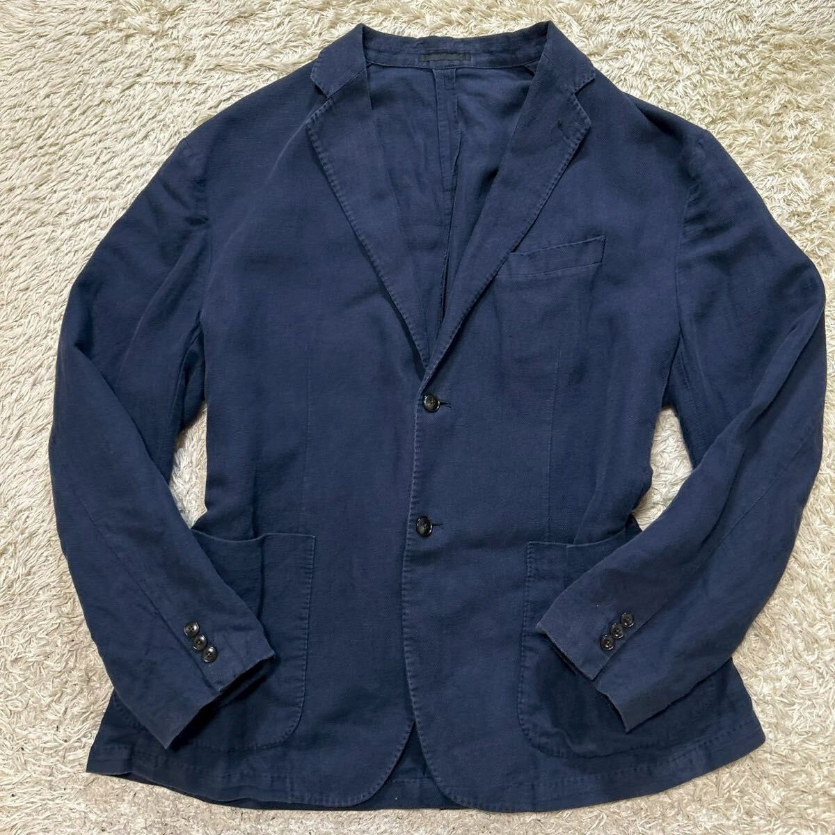 超希少4XLサイズ!!!ユニクロ【溢れる清涼感】UNIQLO テーラードジャケット　サマージャケット　リネン　麻　ネイビー