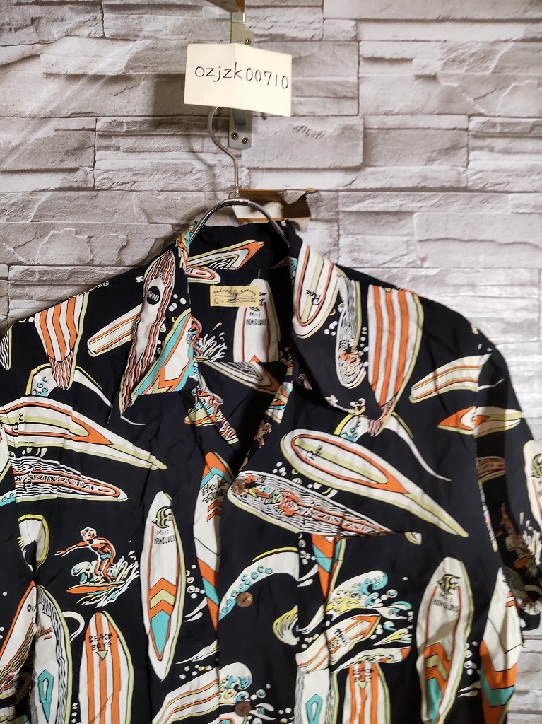 men's I806 Sunsurf サンサーフ M品番 M32182 サーフボード 半袖 アロハシャツ L ブラック レーヨン 東洋エンタープライズ ネコポス発送可