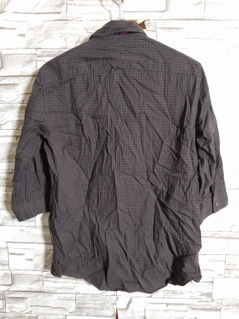 men's I826 P.S. Paul Smith ポールスミス ギンガムチェック 7分丈 シャツ S ダークブラウン/ブラック ネコポス発送可