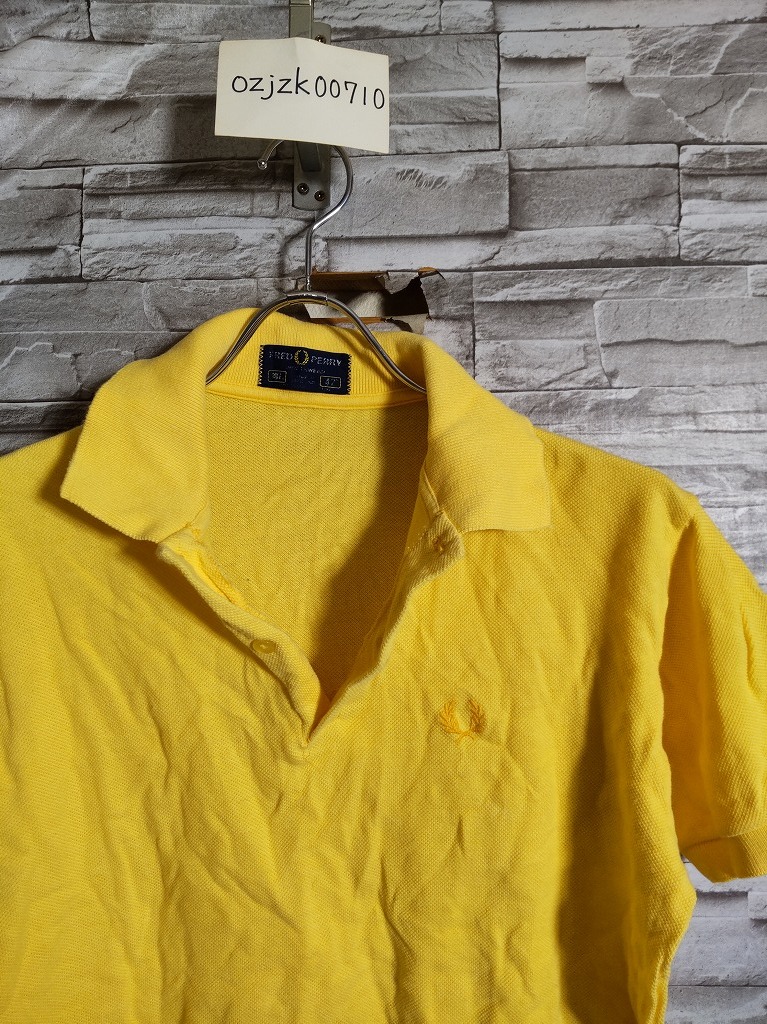 men's I851 80s～90s フレッドペリー FRED PERRY 鹿の子 半袖 ポロシャツ 42/107cm イエロー vintage ネコポス発送可