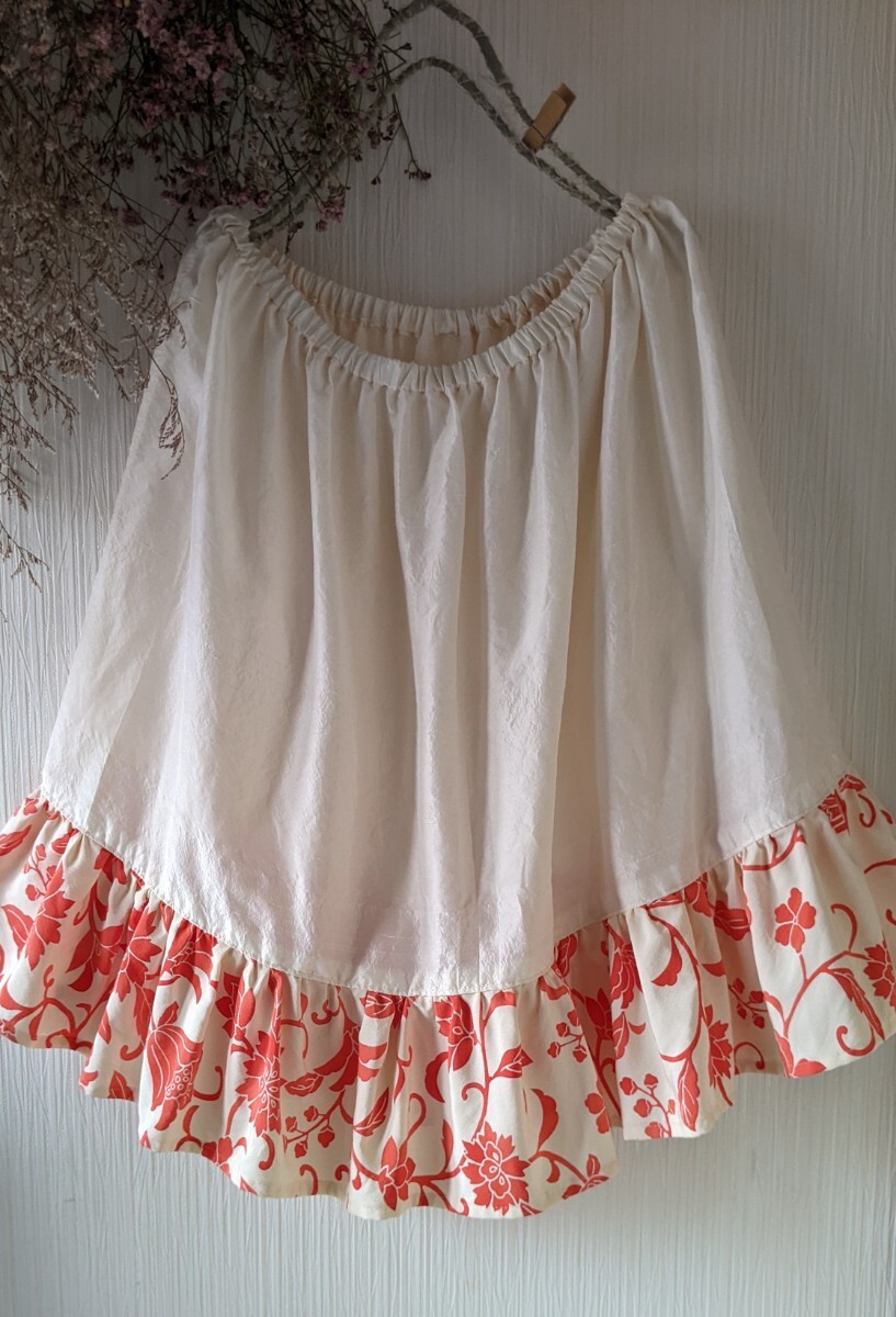 布香紡haru_handmade著物リメイク花唐草小紋と総絞からふんわりワンピースがま口ポーチポシェット.ペチコート付フレアー多めゆったり?15號(hào)