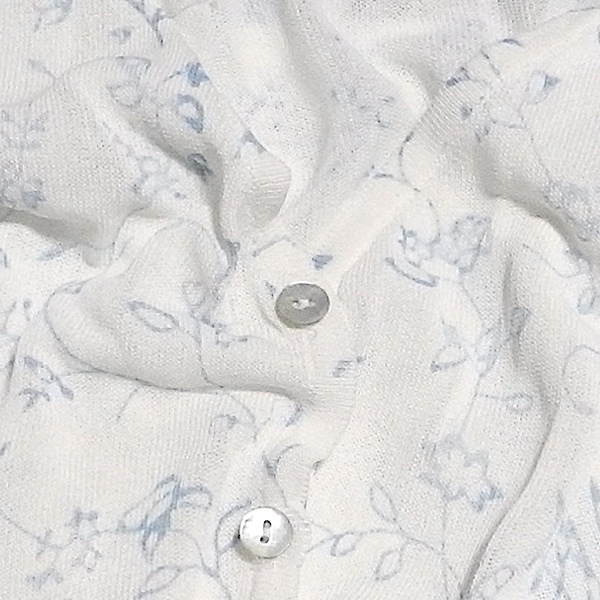 ZARA ショート Vネック ストレッチ レーヨン カーディガン カットソー ブラウスニット 2B ボタン 袖口 スリット 白 水色 花柄 F / S 美品
