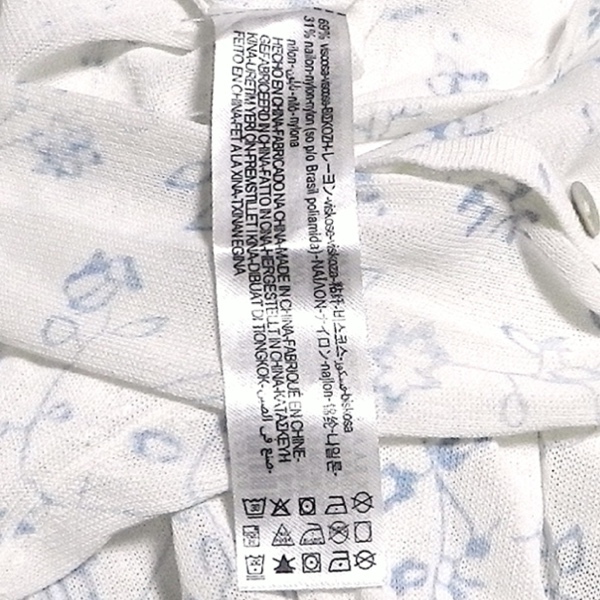 ZARA ショート Vネック ストレッチ レーヨン カーディガン カットソー ブラウスニット 2B ボタン 袖口 スリット 白 水色 花柄 F / S 美品