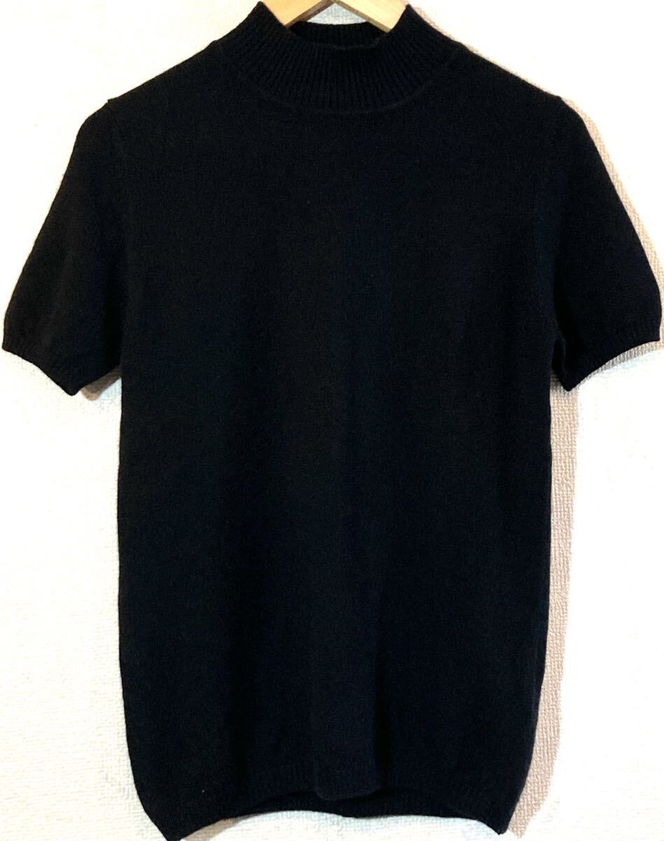 IY CASHMERE★カシミヤセーター★ニット★ウォッシャブル★モックネック★半袖★洗濯可★CASHMERE100%★高品質素材★定価12,000円★黒 美品