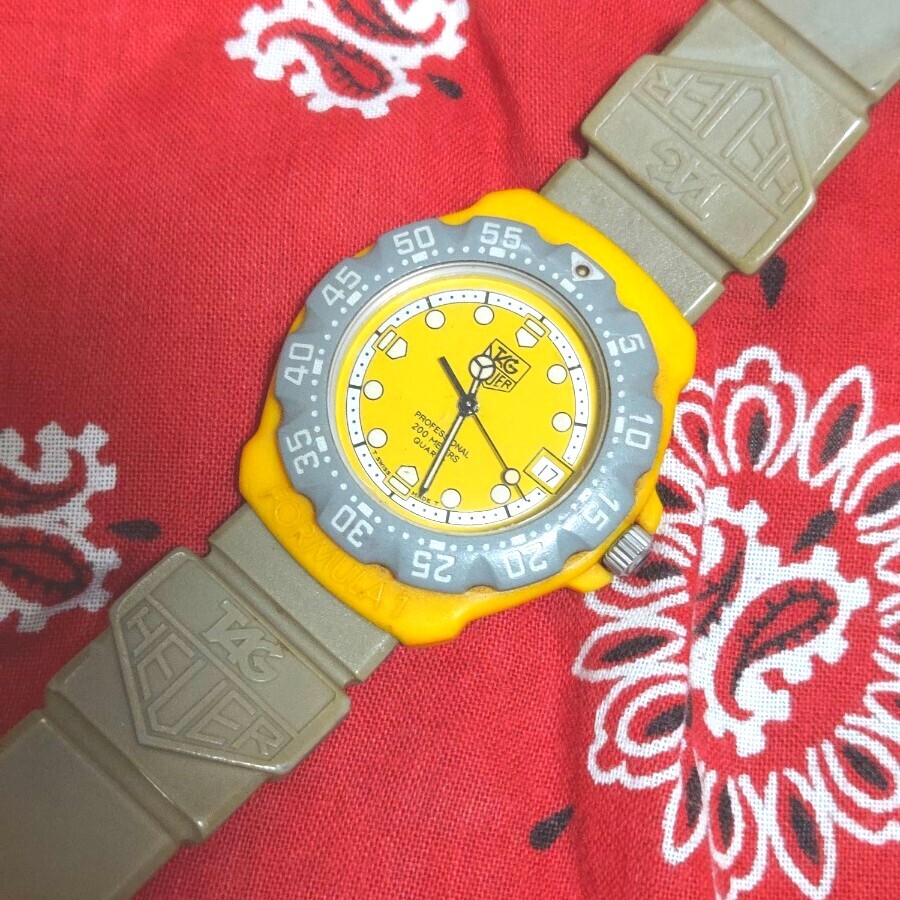 148.【稼働品】ボーイズ タグホイヤー TAGHEUER Professional 200m フォーミュラ1シリーズ 382.513　黃/シルバー文字盤 純正ベルト 