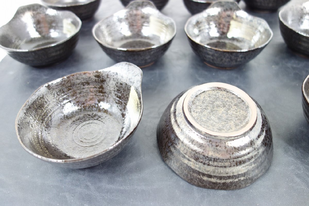 全12点 とんすい 陶器製 黒地にゴールド帯 和風皿 取り皿 盛皿 鍋料理 レストラン 居酒屋 食堂 管A-140_画像4