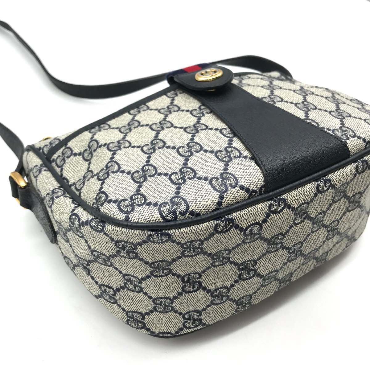 ✨希少✨GUCCI シェリーライン GG ショルダーバッグ レザー ネイビー 1円 美品 GUCCI グッチ GG PVC レザー ロゴ金具 シェリーライン