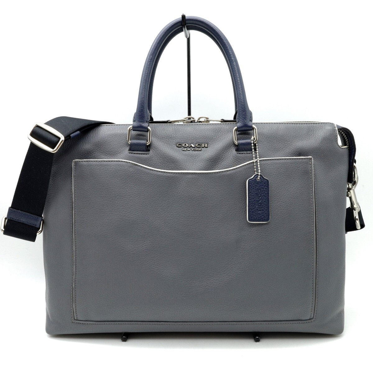 送料無(wú)料 美品 COACH コーチ メンズ ブリーフケース ビジネスバッグ ベケット ポケット レザー ブリーフ 89953 グレー
