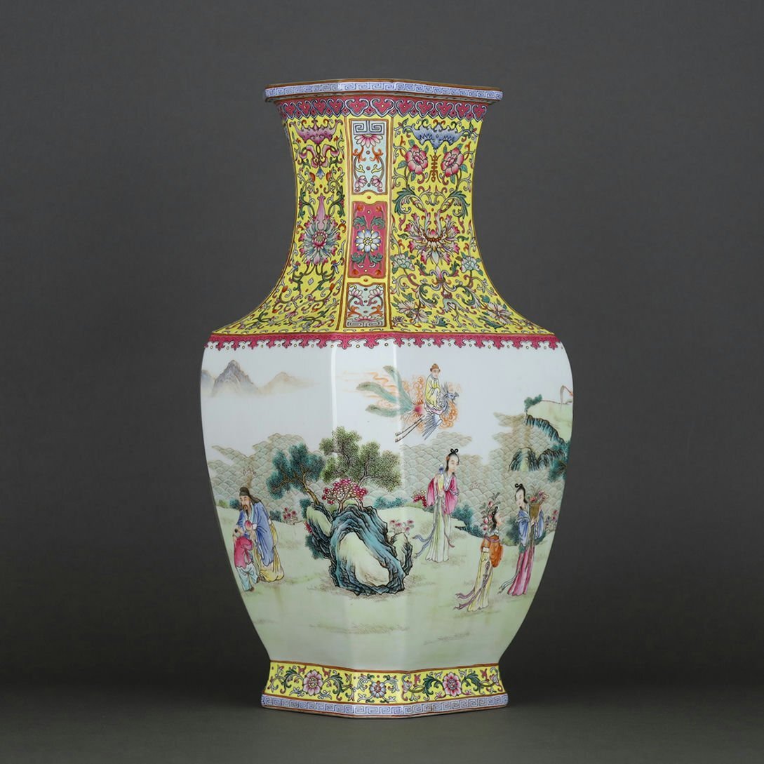 ▼渡鶴羽▼M0316清干隆 粉彩人物祝壽図八方瓶?古陶磁器 ?珍品舊蔵?古賞物?時(shí)代物
