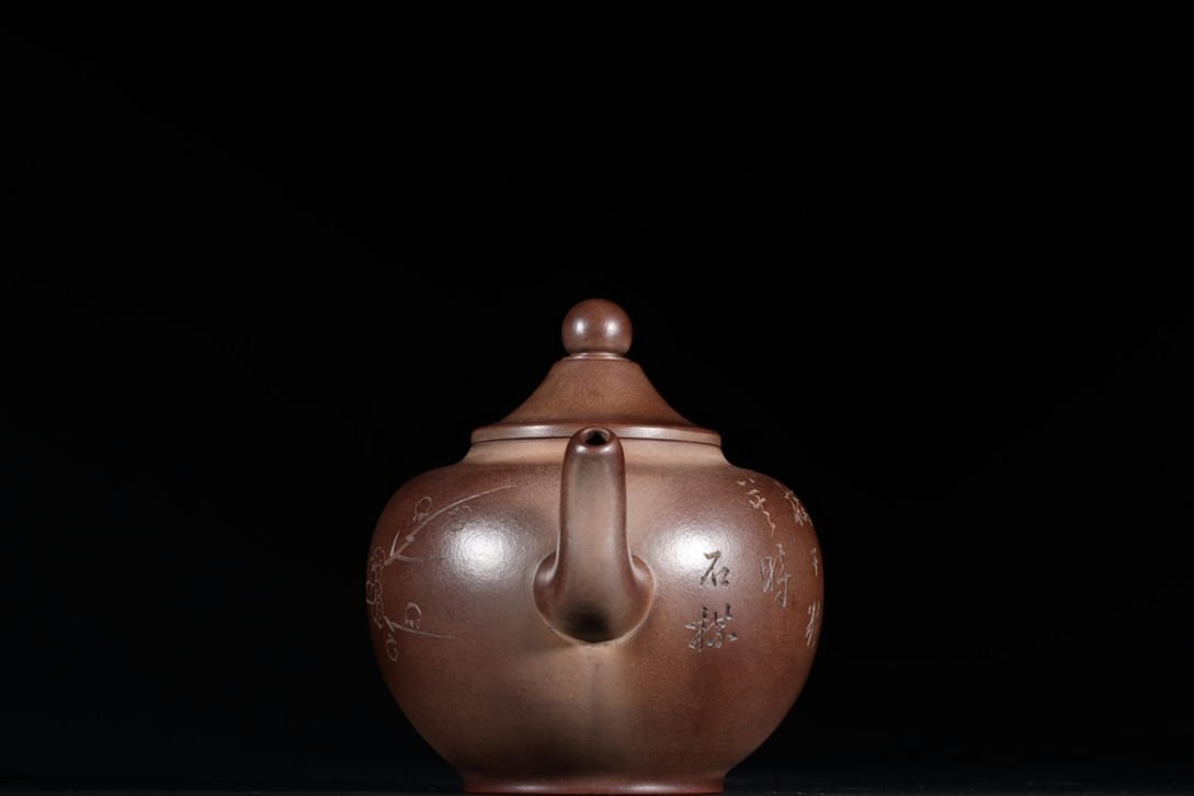 中国 紫砂 朱泥 竹文 急須 茶壷 在銘 N R6382