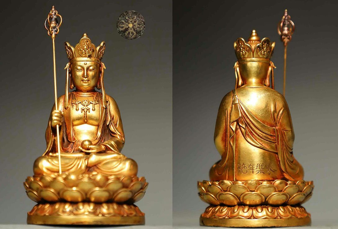 ▼渡鶴羽▼W2031明時(shí)代 銅涂金 地藏王菩薩 細(xì)工彫刻★仏教古美術(shù)★仏像★細(xì)密細(xì)工★廃寺舊蔵★廃寺買出品
