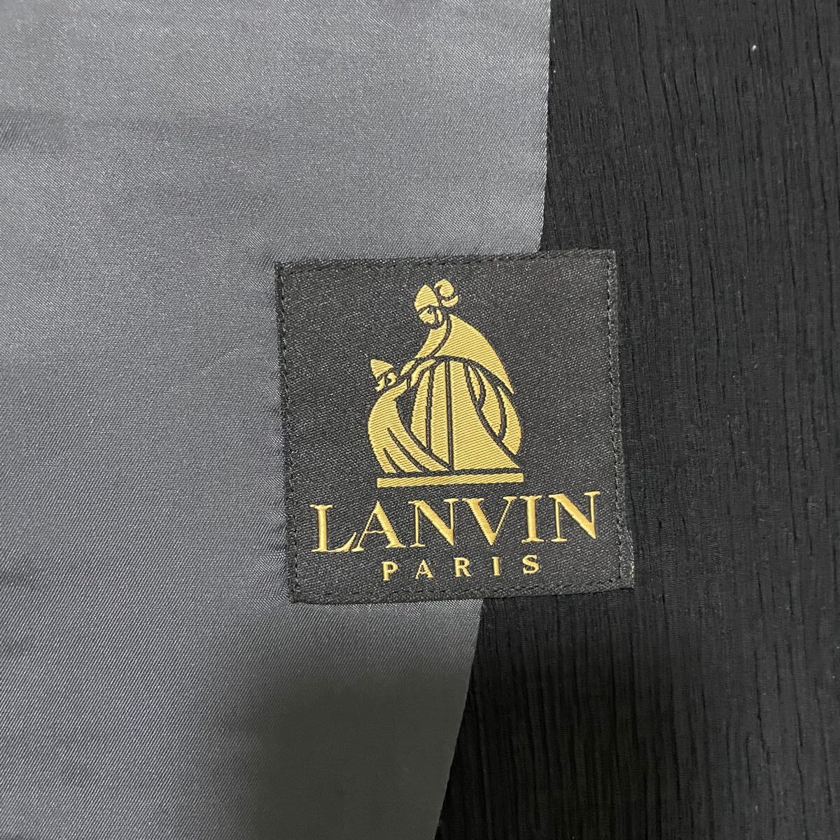 希少XL相當(dāng) ランバンパリス【漆黒で魅せる夏の色気】LANVIN テーラードジャケット ブラック系 羽織り ジャガード調(diào) 背抜き サマーウール