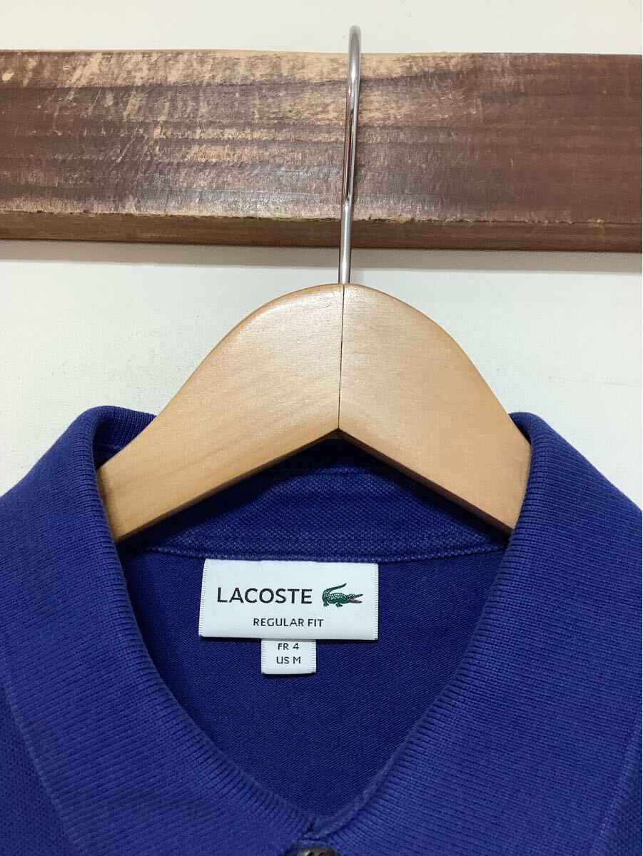 つ1648 LACOSTE ラコステ 半袖ポロシャツ 鹿の子 4 ブルー Mサイズ ワンポイントロゴ レギュラーフィット ストレッチ入り