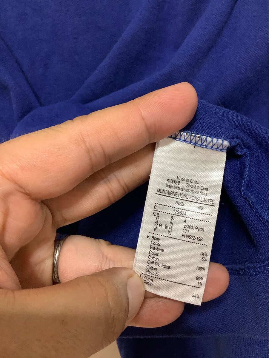 つ1648 LACOSTE ラコステ 半袖ポロシャツ 鹿の子 4 ブルー Mサイズ ワンポイントロゴ レギュラーフィット ストレッチ入り