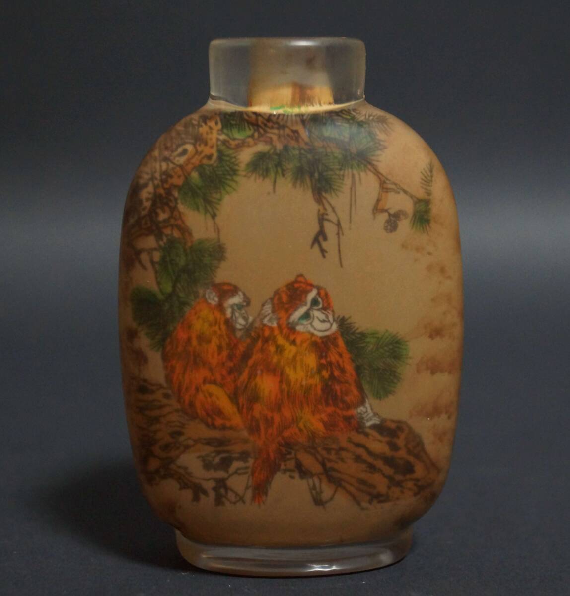 清代後期の名工 馬少宣製 水晶内絵『猿図』鼻煙壺 嗅ぎタバコ 喫煙具★時代物 閑】清代後期の名工 馬少宣製 水晶内絵『猿図』鼻煙壺 嗅ぎ