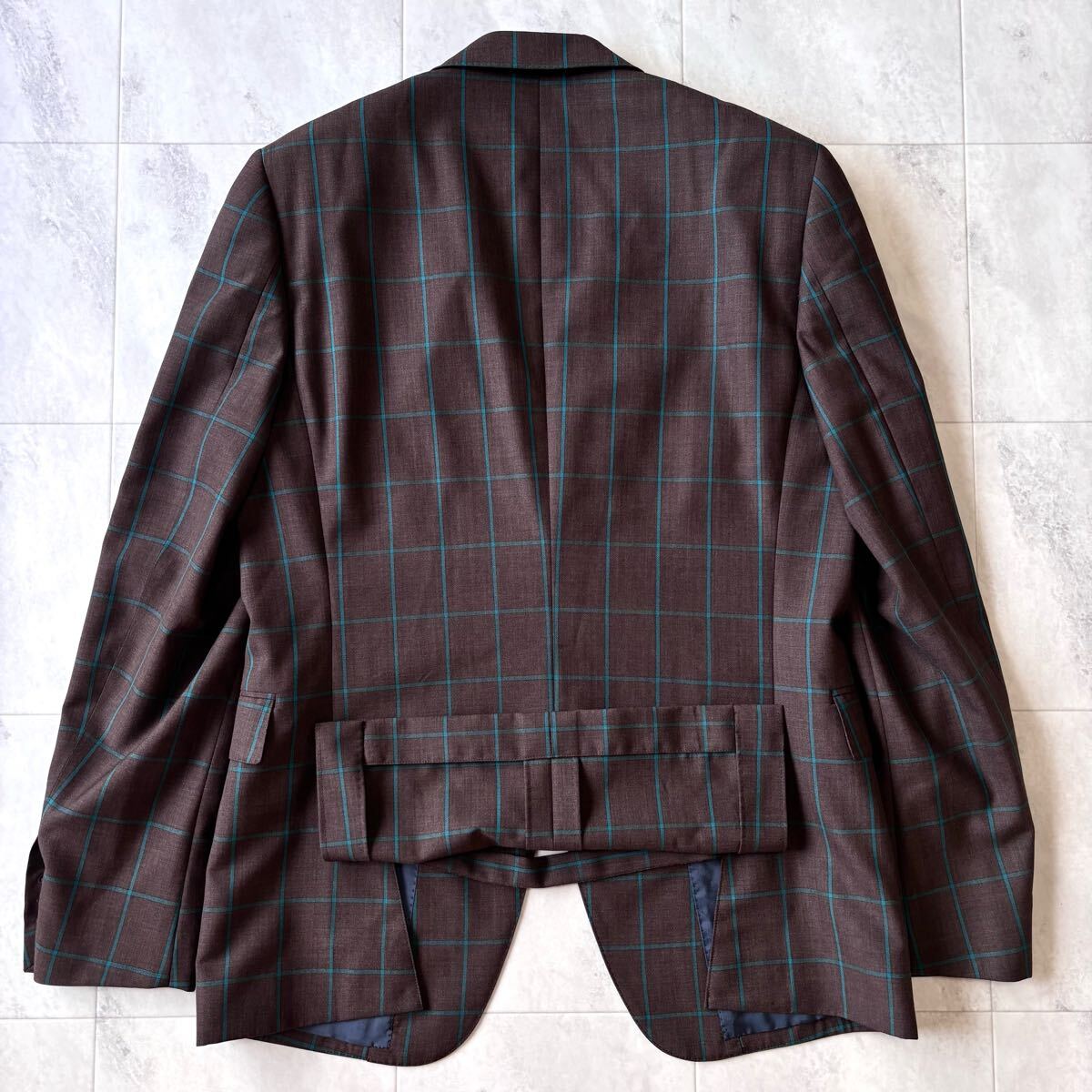 【ほぼ新品 XLサイズ】現(xiàn)行 ポールスミス スリーピース スーツ セットアップ ウィンドペン チェック ブラウン 通年 大きいサイズ 本切羽