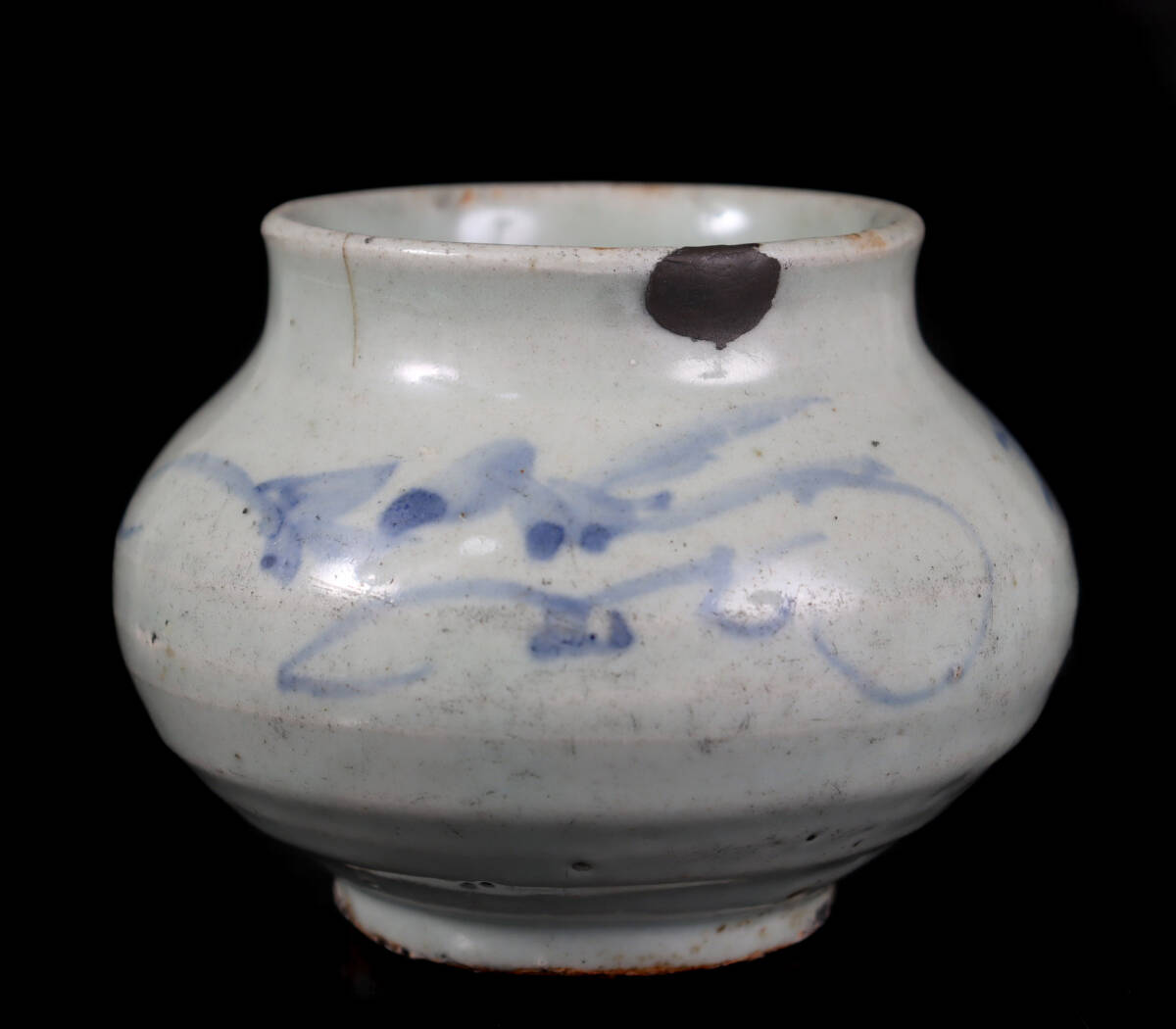 朝鲜古美术 李朝 染付草花絵付壷 朝鲜古陶（高丽分院白磁）E590