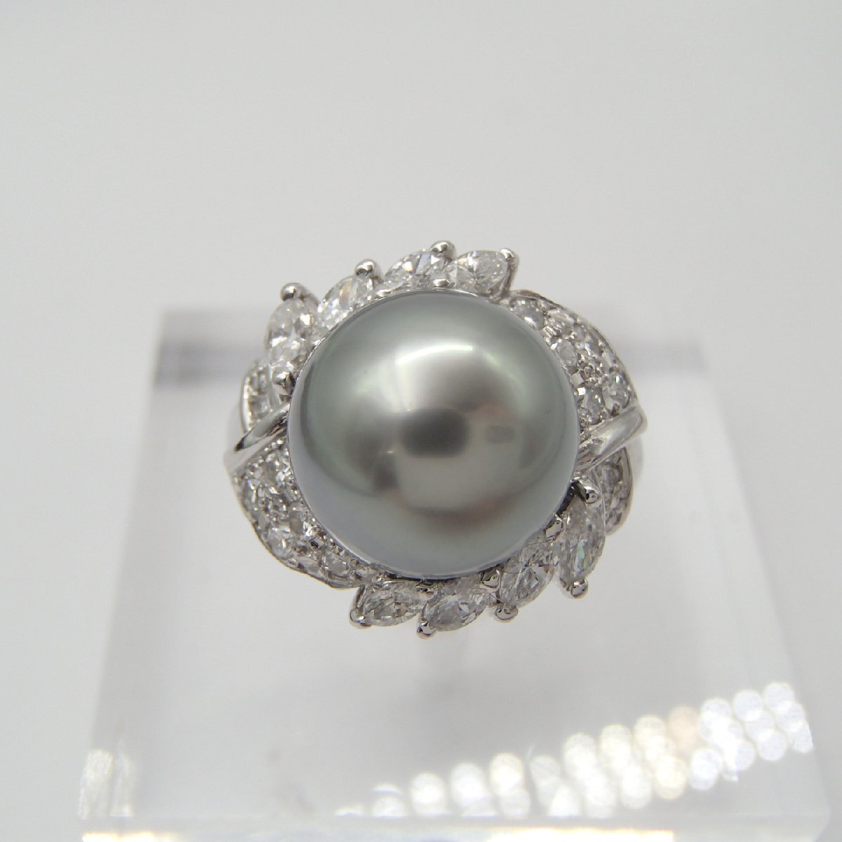 ◎パール リング 指輪 / PT900 約10g D0.79ct 丸玉11㎜/ダイヤ 真珠 パール アクセサリー ◎JK