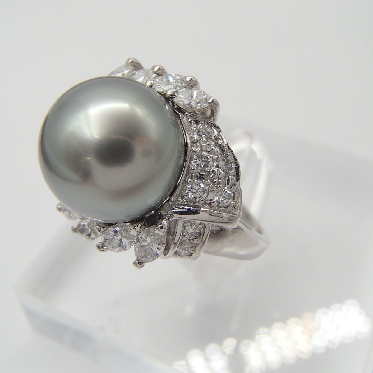 ◎パール リング 指輪 / PT900 約10g D0.79ct 丸玉11㎜/ダイヤ 真珠 パール アクセサリー ◎JK