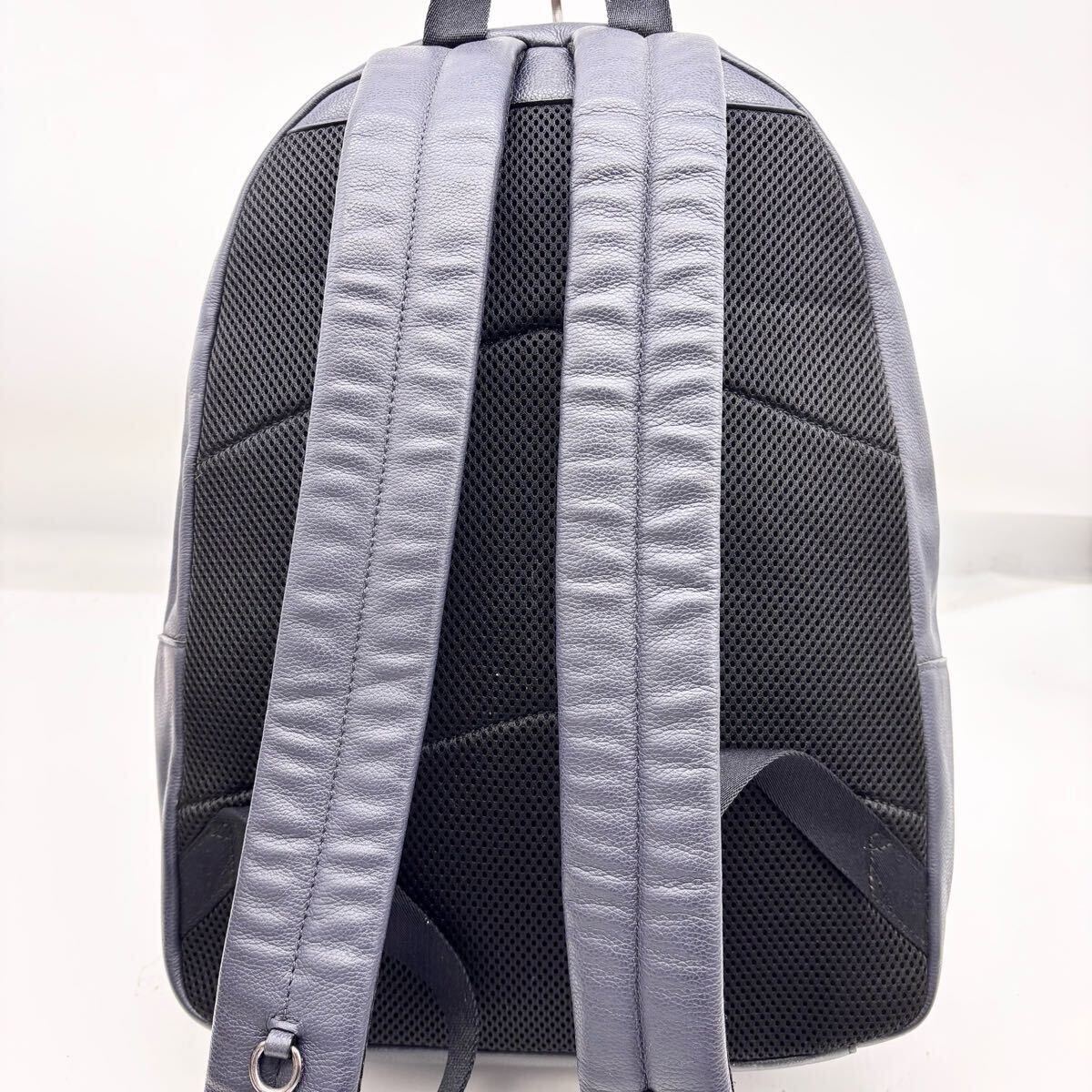 美品◎COACH リュック レザー シボ革 コーチ バックパック リュックサック 大容量 A4収納可 メンズ ビジネス 黒 ネイビー系