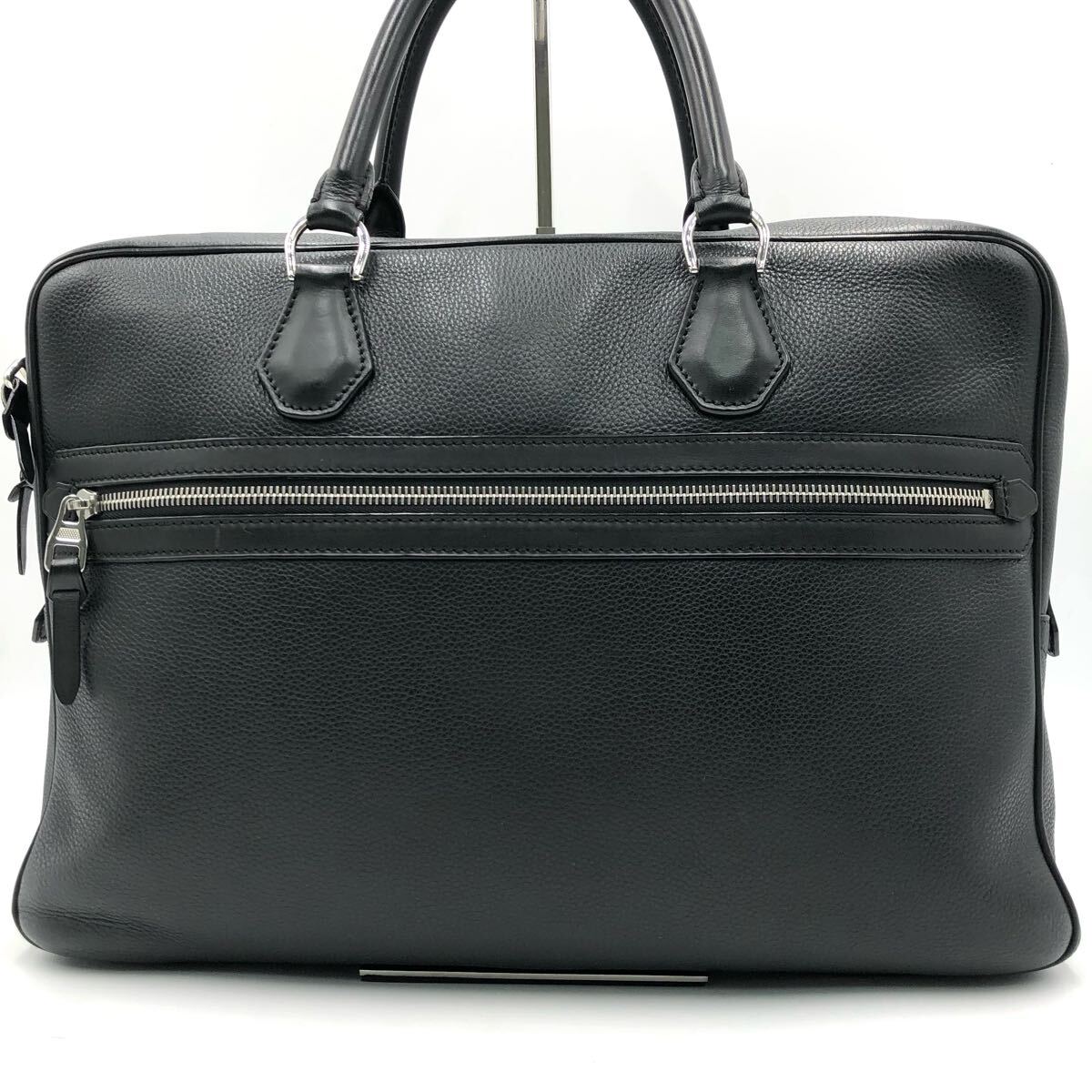 極美品●dunhill ダンヒル メンズ ビジネスバッグ ブリーフケース A4 シングルドキュメント 書類かばん 鞄 ロゴ シボ革 レザー ブラック 黒