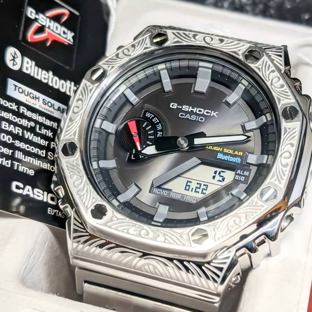 [未使用新品] G-SHOCK GA-B2100 メタルベゼル (ベネチアン模様) + フルメタル + レザー + 樹脂ベルト タフソーラー [Bluetooth] 送:410円