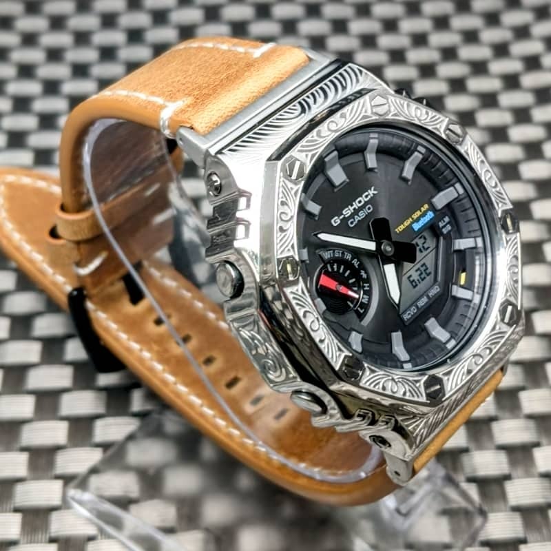 [未使用新品] G-SHOCK GA-B2100 メタルベゼル (ベネチアン模様) + フルメタル + レザー + 樹脂ベルト タフソーラー [Bluetooth] 送:410円