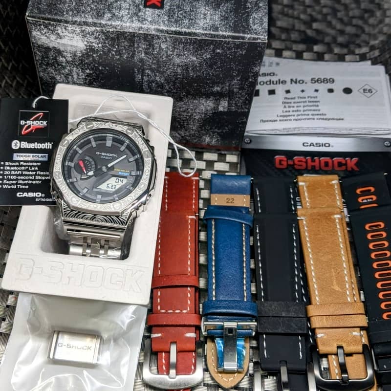 [未使用新品] G-SHOCK GA-B2100 メタルベゼル (ベネチアン模様) + フルメタル + レザー + 樹脂ベルト タフソーラー [Bluetooth] 送:410円