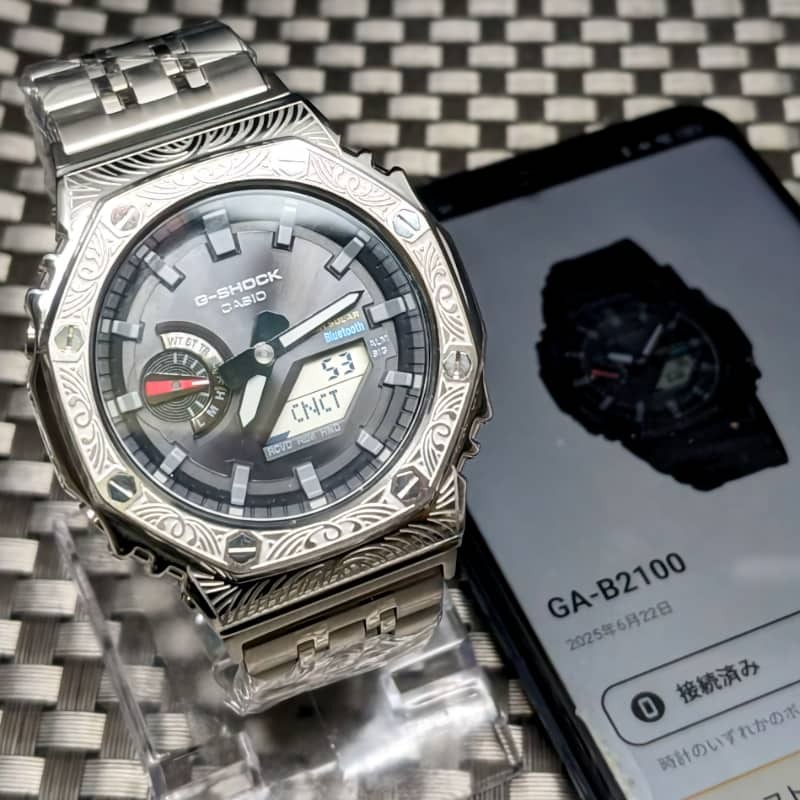 [未使用新品] G-SHOCK GA-B2100 メタルベゼル (ベネチアン模様) + フルメタル + レザー + 樹脂ベルト タフソーラー [Bluetooth] 送:410円