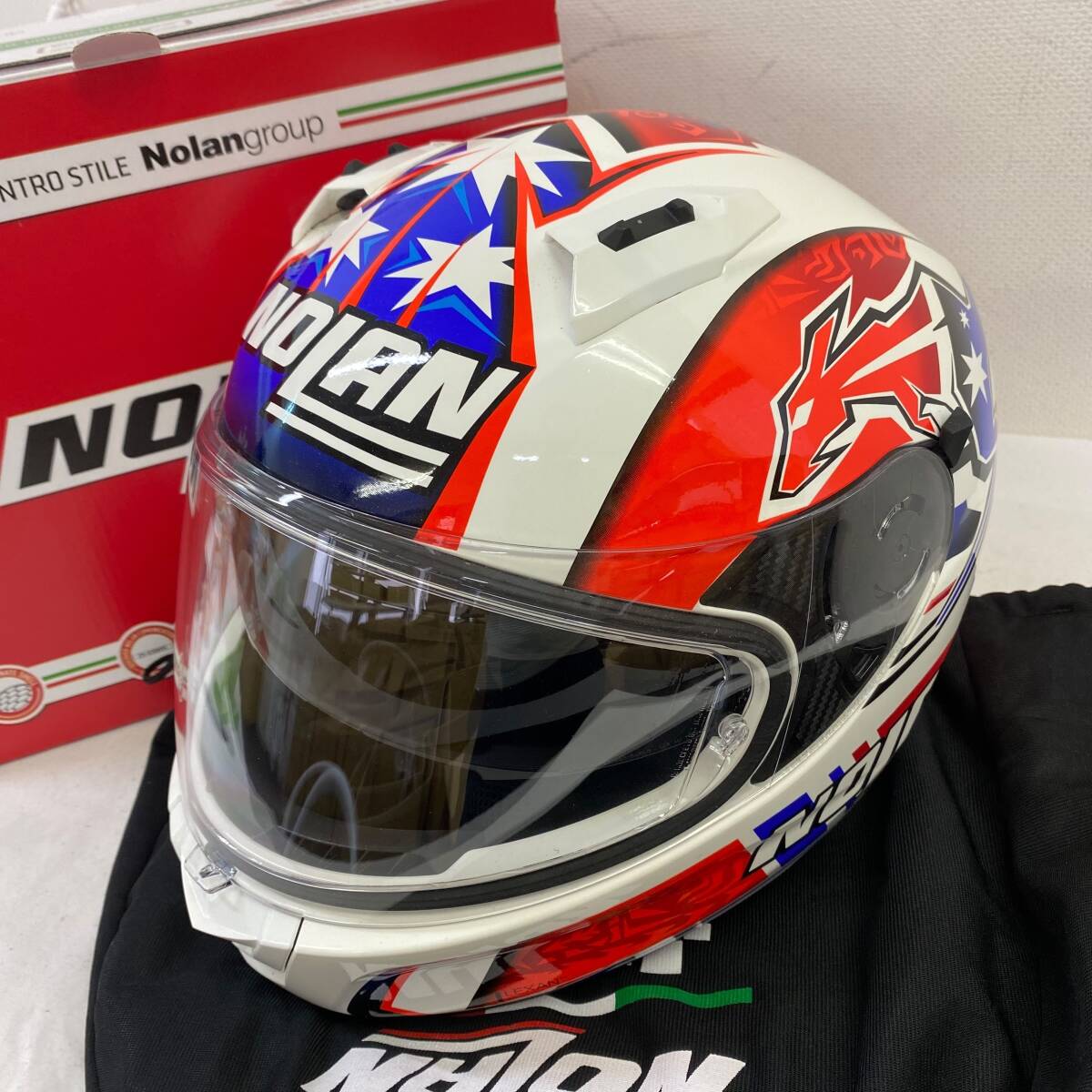 【美品】 NOLAN X-Lite X-803 STONER ストーナー フルフェイスヘルメットMサイズ 白?赤?青系 20146-120