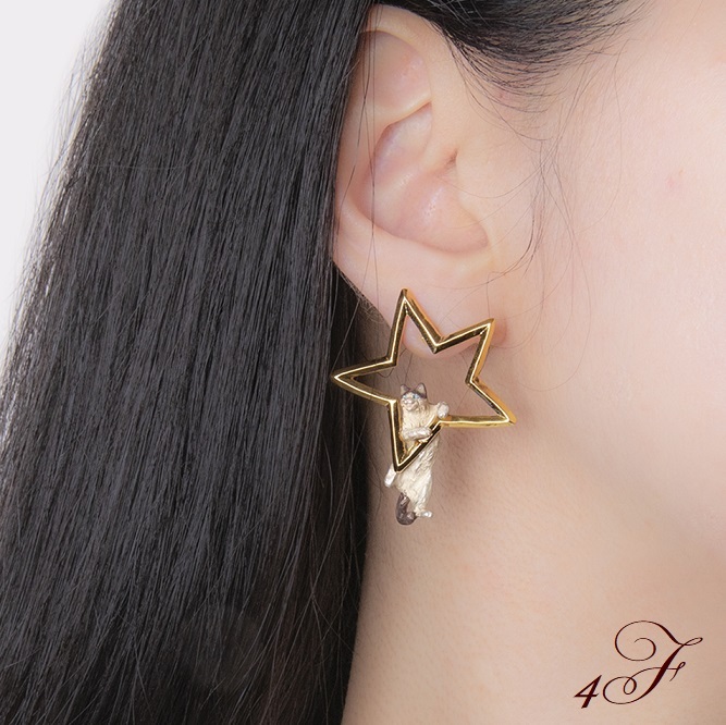 スターイリュージョン ピアス 4F 送料無料 パルナートポック 猫 ねこ ネコ キャット 星 小物 ブラフシューペリア ポストタイプ 雑貨_画像7