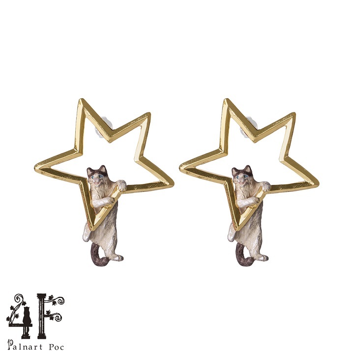 スターイリュージョン ピアス 4F 送料無料 パルナートポック 猫 ねこ ネコ キャット 星 小物 ブラフシューペリア ポストタイプ 雑貨_画像5