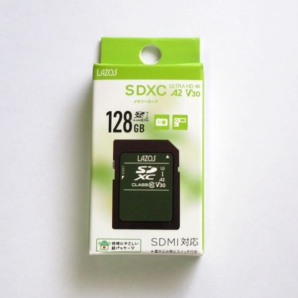 新品 LAZOS クラス10 SDXCカード 128GB U3 A2 V30
