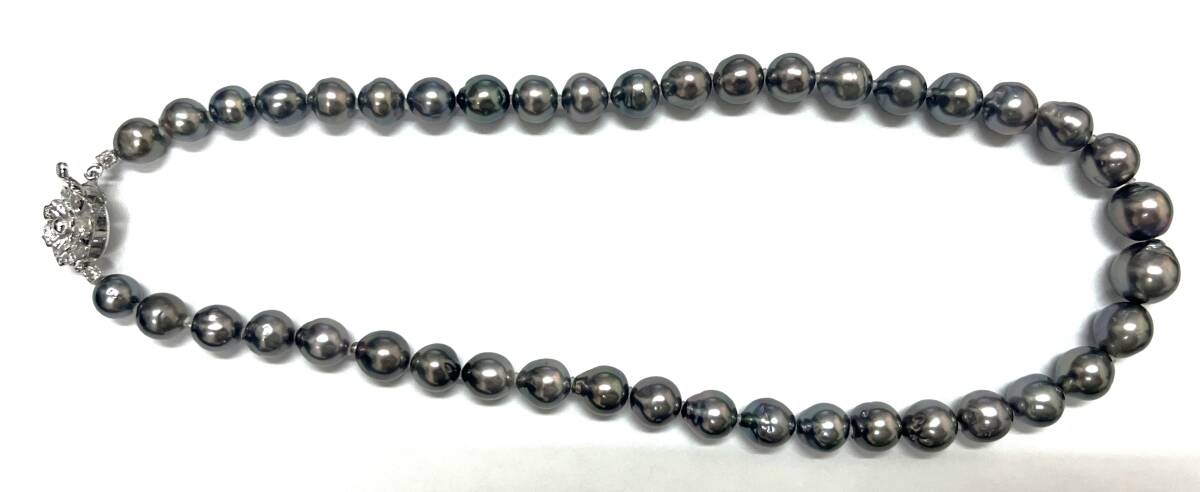 1A SILVER シルバー クロチョウ 黒蝶 くろ蝶 クロ蝶 パール 真珠 ネックレス アクセサリー 約44.5㎝ 約8.2㎜～11㎜ 42珠 約50.7g 箱付き