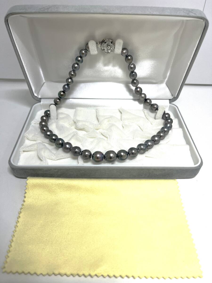 1A SILVER シルバー クロチョウ 黒蝶 くろ蝶 クロ蝶 パール 真珠 ネックレス アクセサリー 約44.5㎝ 約8.2㎜～11㎜ 42珠 約50.7g 箱付き
