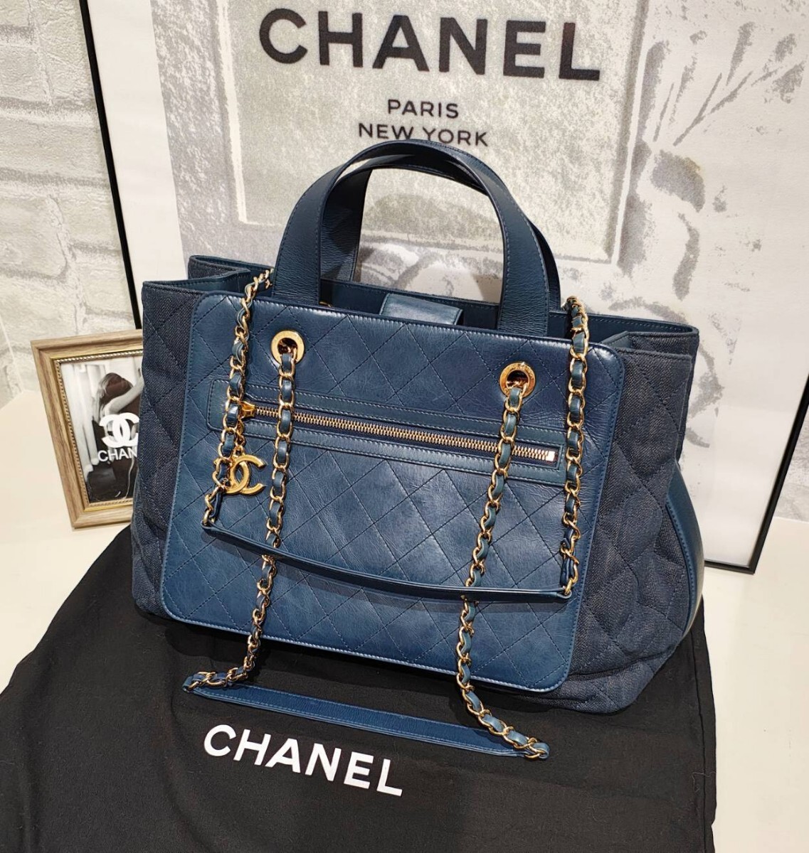 シャネル マトラッセ デニム 2way バッグ CHANEL シャネル マトラッセ デニム Wチェーン 2way ハンド