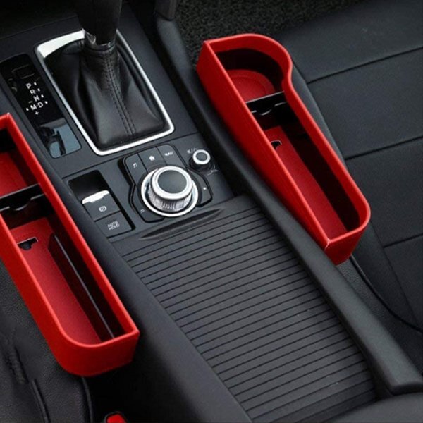 2個セット 車用 シートサイド 収納ボックス コンソール ボックス 橫 収納 ポケット 小物入れ ドリンクホルダー レッド 赤