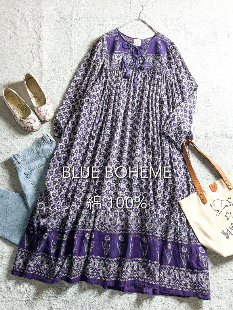【BLUE BOHEME】カフタンドレス ボヘミアン柄ロングワンピース 紫 BLUE BOHEME】カフタンドレス ボヘミアン柄ロングワンピース 紫