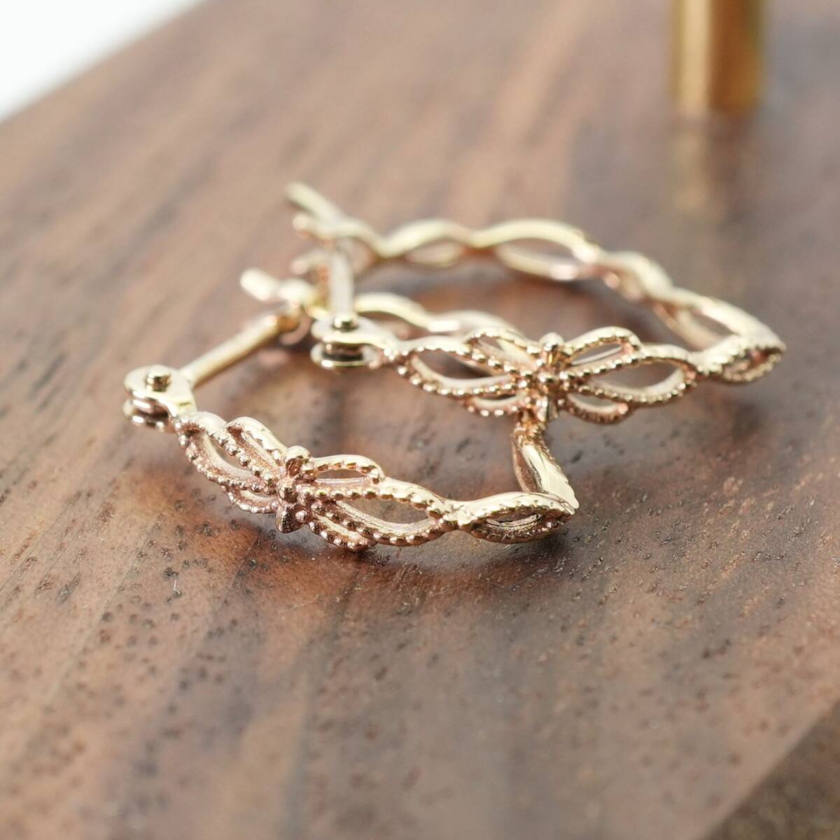 美品 アガット K10 透かし フープ ピアス フラワー/25-202S