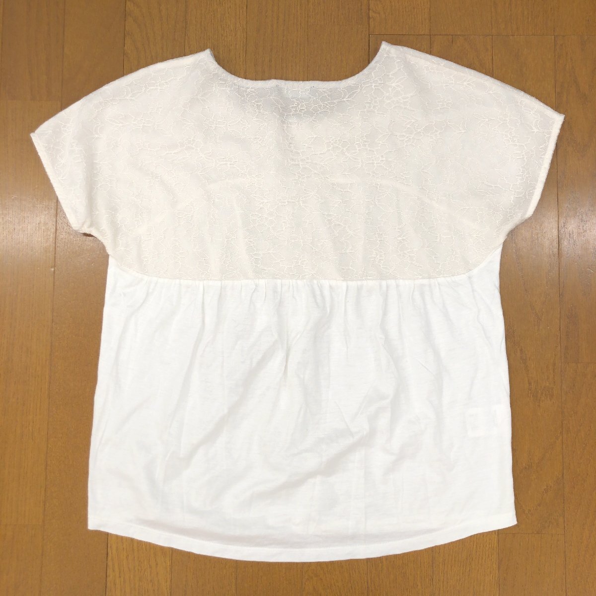 Paul Smith BLACK ポールスミス レース ドッキング フレンチスリーブ フレアカットソー M 白 ホワイト 日本製 Tシャツ 半袖 レディース_画像2
