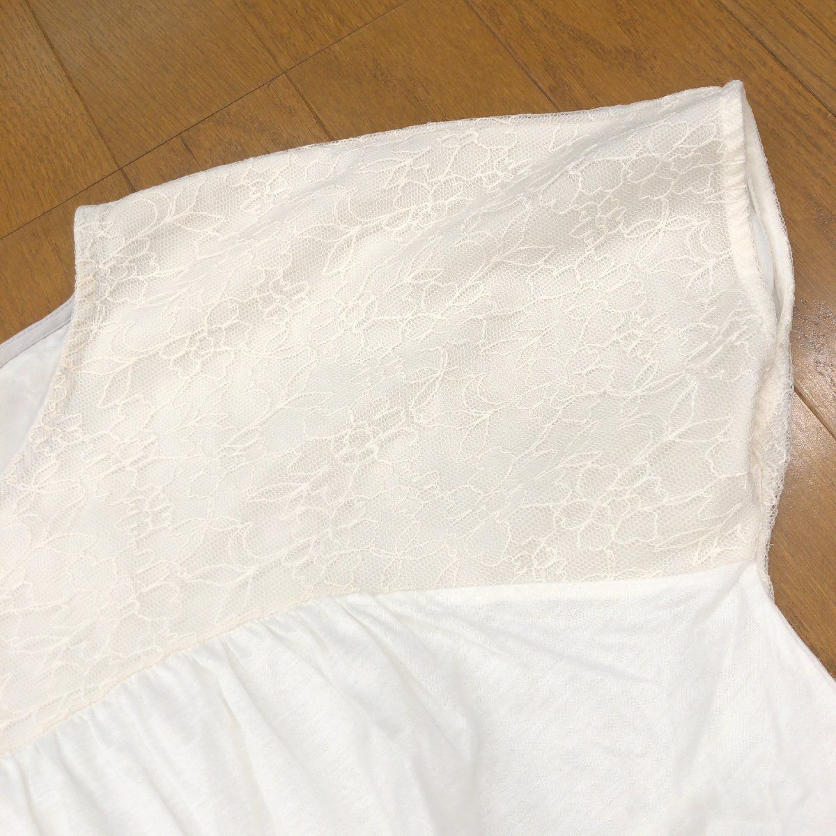 Paul Smith BLACK ポールスミス レース ドッキング フレンチスリーブ フレアカットソー M 白 ホワイト 日本製 Tシャツ 半袖 レディース_画像5