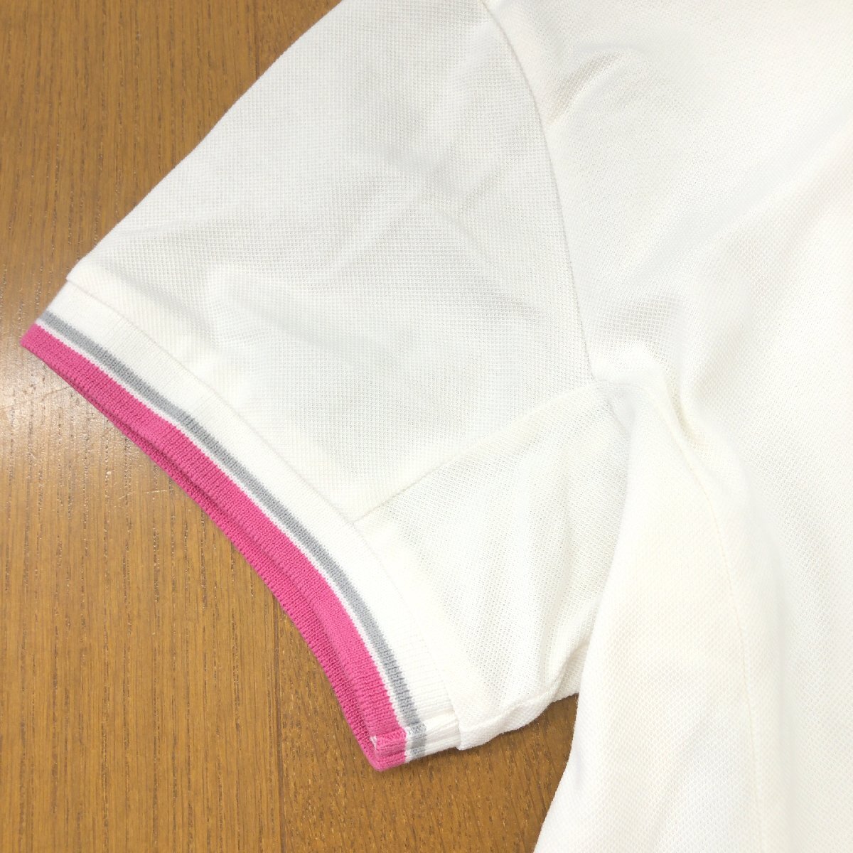 MUNSINGWEAR マンシングウェア ペンギン刺繍 鹿の子 ゴルフシャツ L 白 ホワイト 半袖 ラインポロシャツ バックプリント ゴルフウェア 婦人