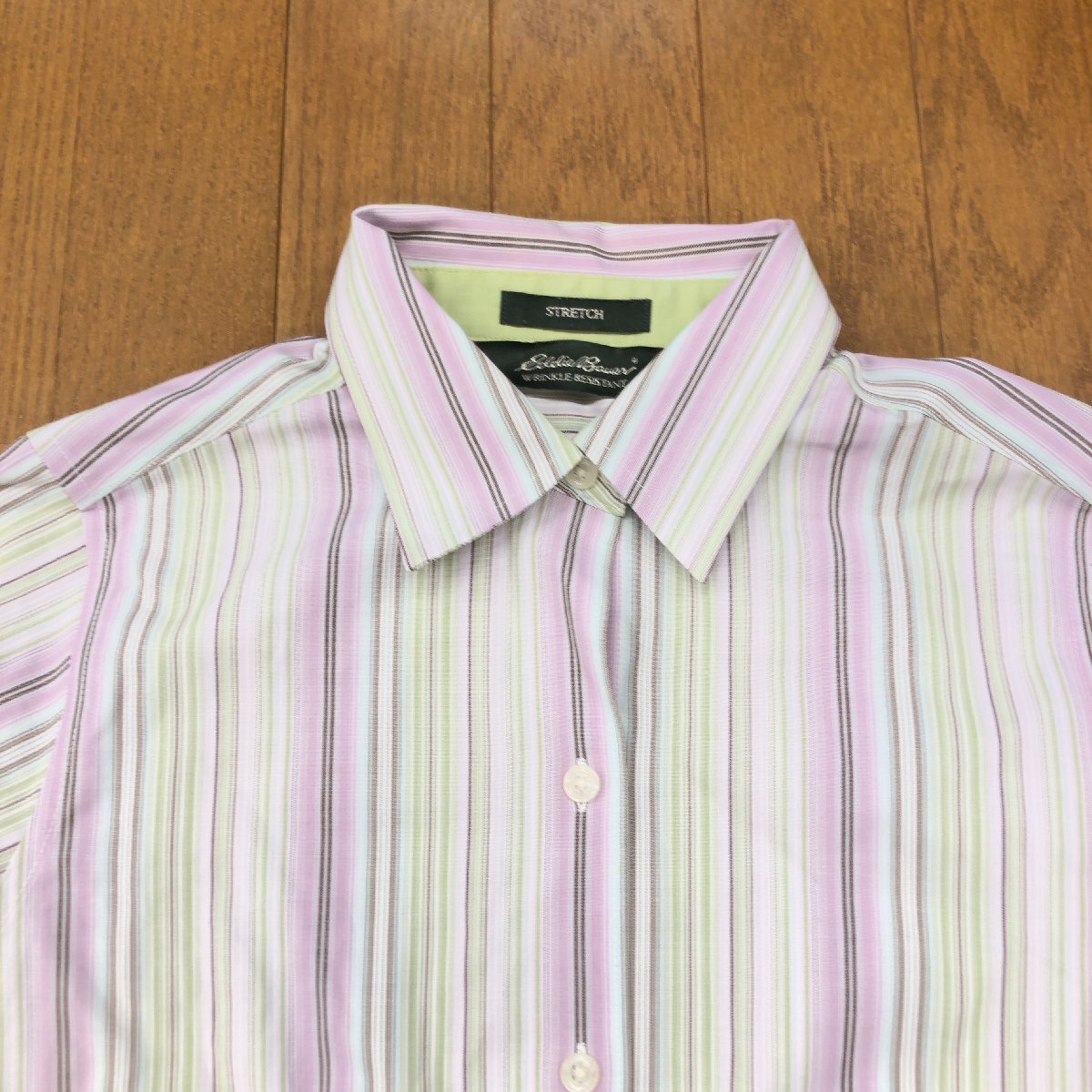 美品 Eddie Bauer エディーバウアー ストレッチ ストライプ シャツ S マルチカラー 吸水速干 ドライ アウトドア アメカジ 古著 レディーズ