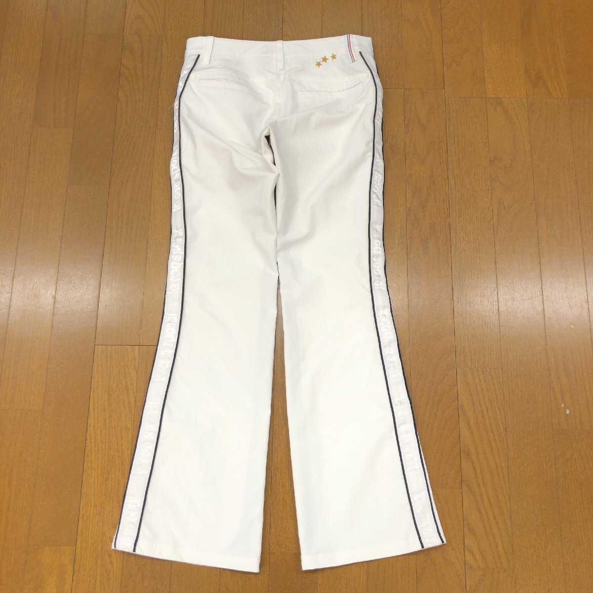 le coq sportif GOLF ルコックゴルフ 吸水速干 ドライ ロゴライン フレア ゴルフパンツ 7 白 ホワイト ブーツカット スラックス レディース