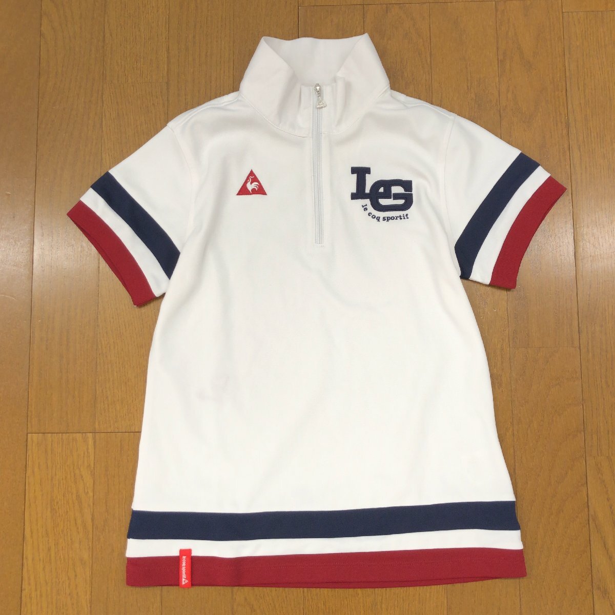 美品 le coq sportif GOLF ルコックゴルフ 吸水速干 ドライ ハーフジップ ゴルフシャツ M 白 ホワイト ポロシャツ カットソー Tシャツ 婦人
