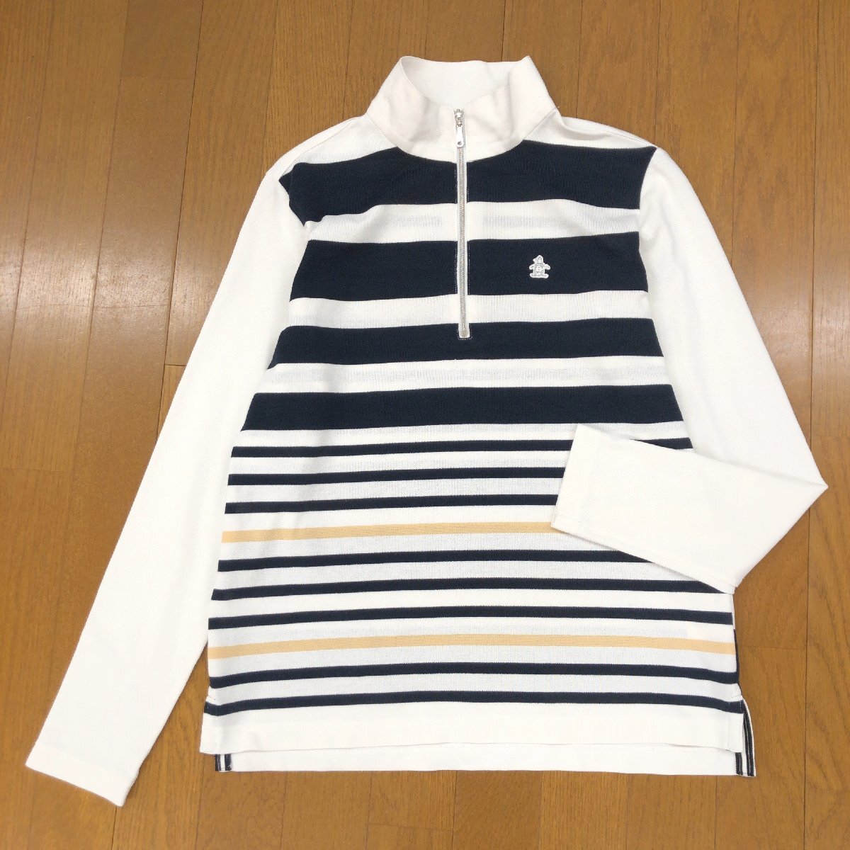 MUNSINGWEAR マンシングウェア 吸水速干 ドライ ロングスリーブ ゴルフシャツ L 白 ホワイト×ネイビー ポロシャツ 長(zhǎng)袖 レディース 婦人