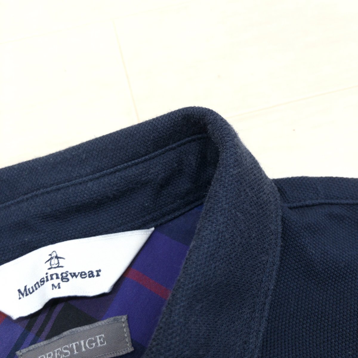 MUNSINGWEAR マンシングウェア 吸水速干 ドライ コットン ゴルフシャツ M 濃紺 ネイビー 日本制 ポロシャツ 半袖 ロゴ刺繍 レディース
