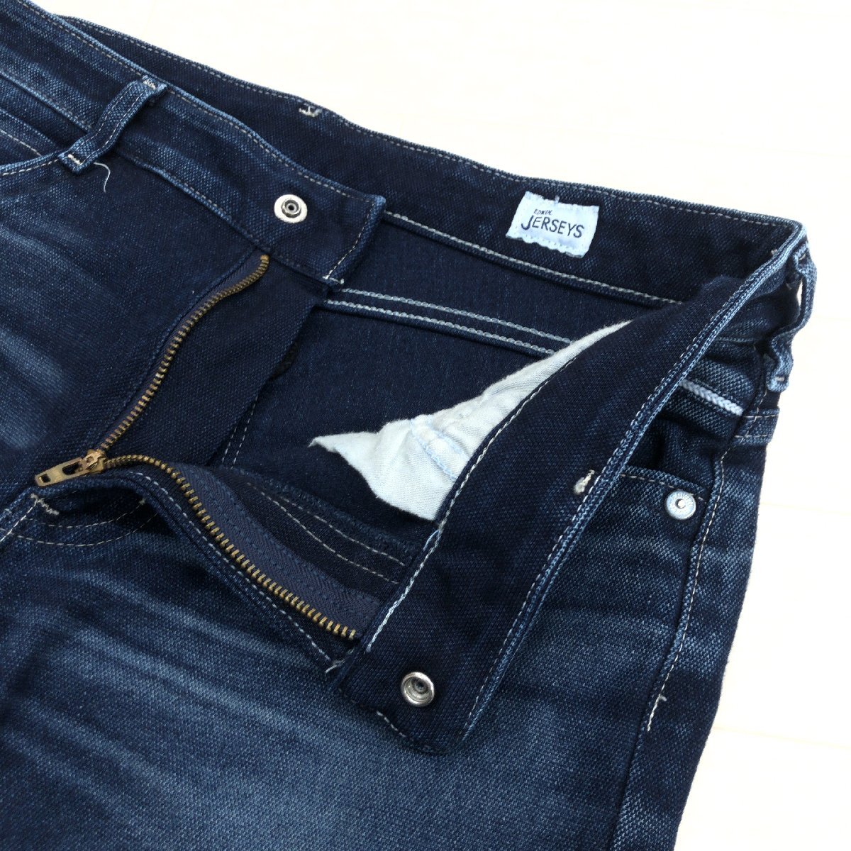 Miss EDWIN JERSEYS Edwin Jerseys обычная цена 9,000 иен + налог USED обработка стрейч COOL сетка конический Denim брюки M w78 сделано в Японии 